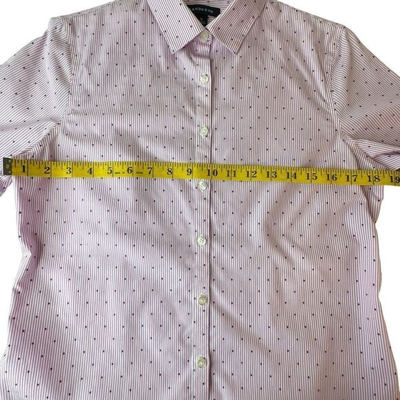 LANDS’ END Pink White Pinstripe Swiss Dot Supima Button Front Shirt Size 6 - Picture 7 of 14